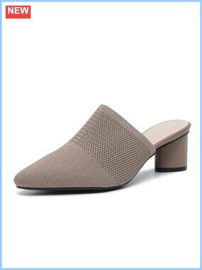 Women's Knit Closed Pointed Toe Chunky Heel Mules Slip On Dress Shoes